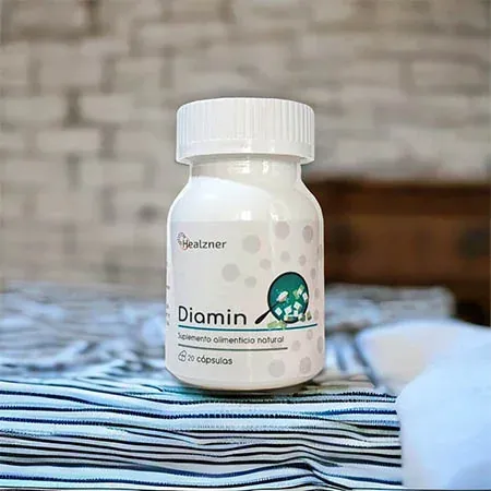 Frasco blanco de Diamin de Healzner, suplemento alimenticio natural de 20 cápsulas